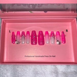 Handmade Press-On Nails - Pink Glitter